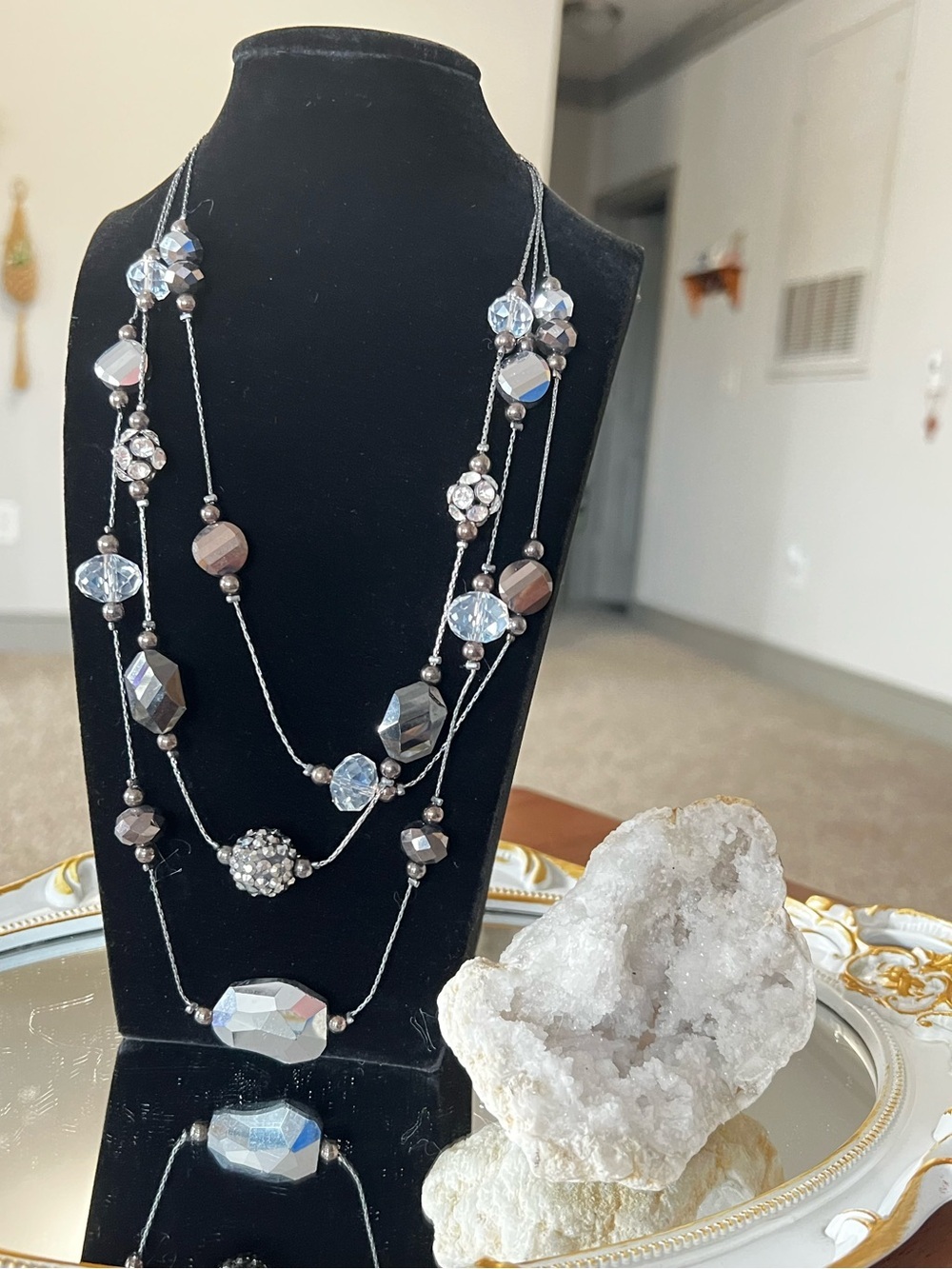 Three-Strand Silver Beaded Necklace